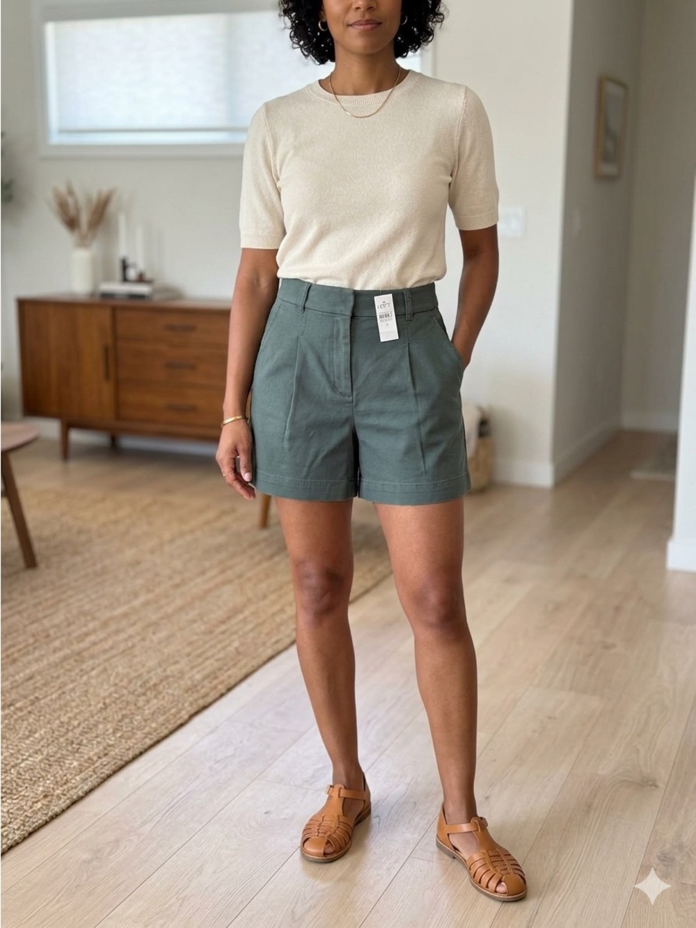 LOFT Olive Green Pleated High-Rise Shorts size 0